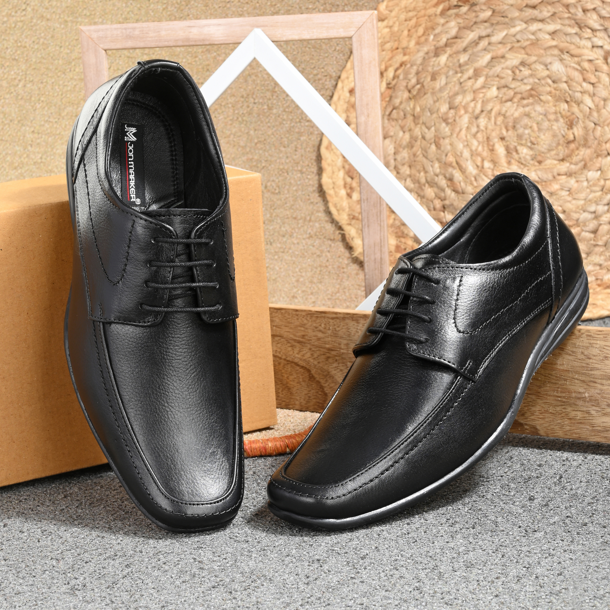 Jon Marker Leather Formal Derby Shoes - A7006 Black