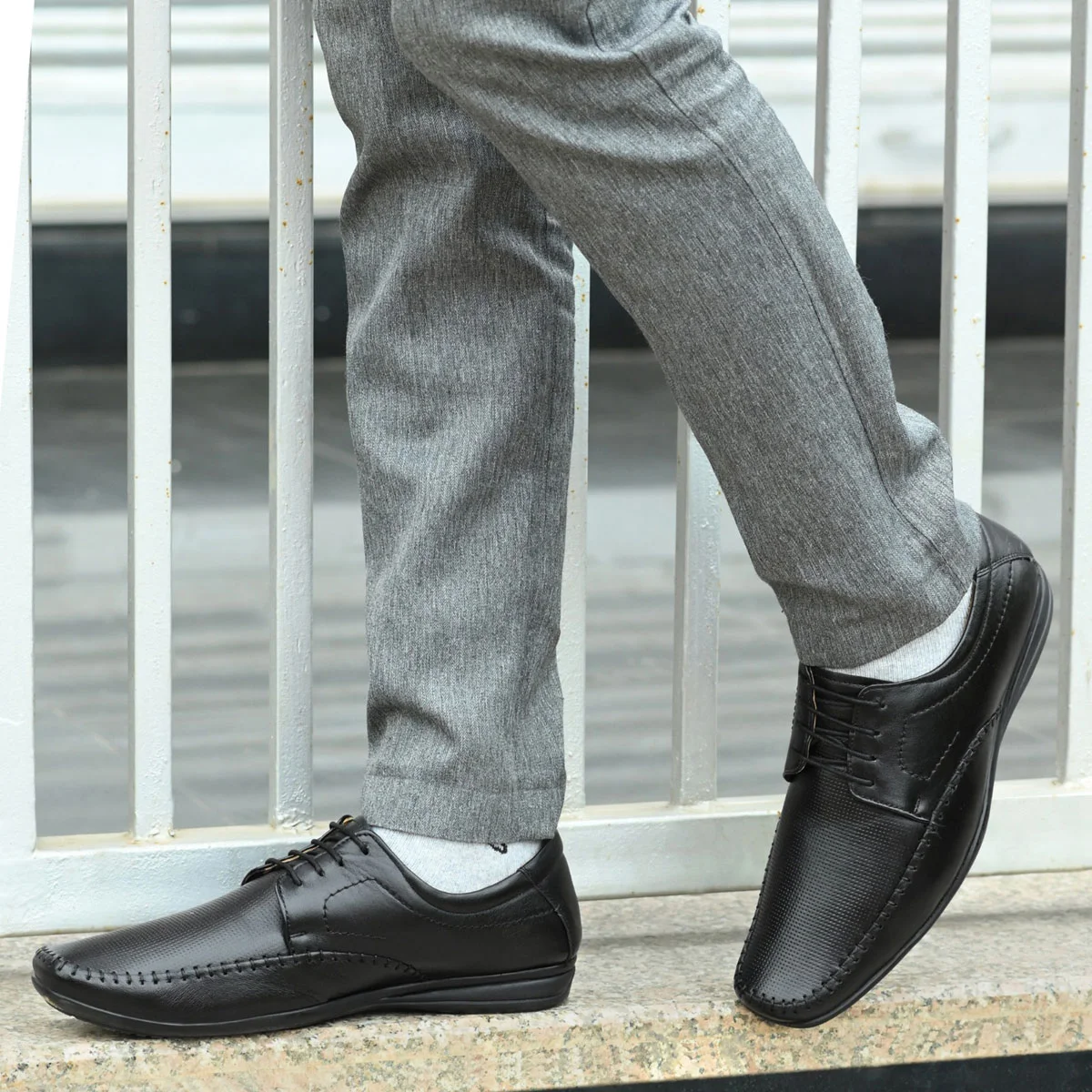 Jon Marker Leather Formal derby Shoes - A7004 Black - Image 6