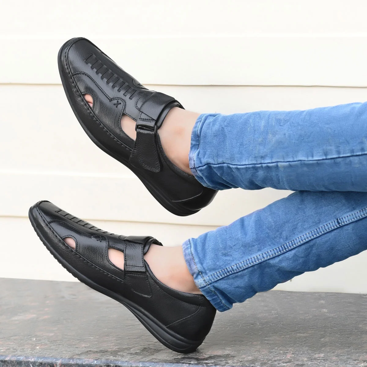 Jon Marker Leather Roman Sandal - A7001 Black - Image 4